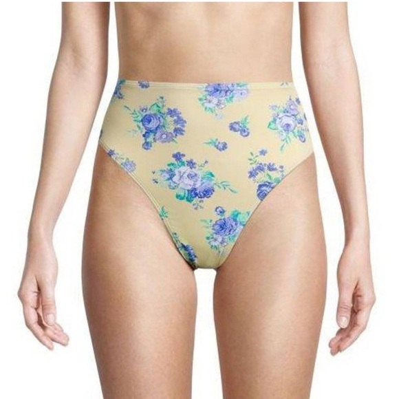 Revolve WeWoreWhat NWT Floral High Rise High Waist Bikini Bottom Cream Floral L - Picture 1 of 7